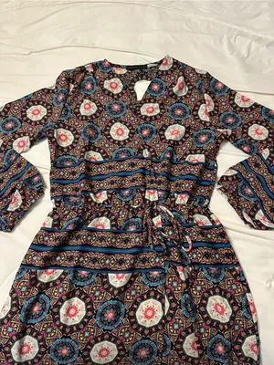 Fraiche by J Nadia Faux Wrap Boho Printed Long Sleeve Midi Dress - NWT - Size S thumbnail 7