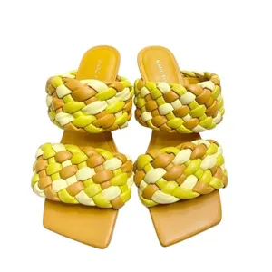 Marc Fisher Yellow Multi Braided Double Strap Square Toe Slide Sandals Size 7.5M thumbnail 3