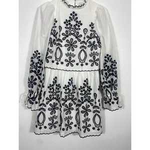 SAYLOR Ivory Mini Dress with Black Floral Embroidery Size XS 100% Cotton thumbnail 4