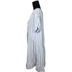 Cupio Babydoll Dress Linen Blend Blue White Stripe Medium Coastal Cottagecore thumbnail 4