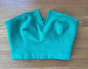 Maeve by Anthropologie Green Notched V Strapless Smocked Crop Tube Top Medium thumbnail 1