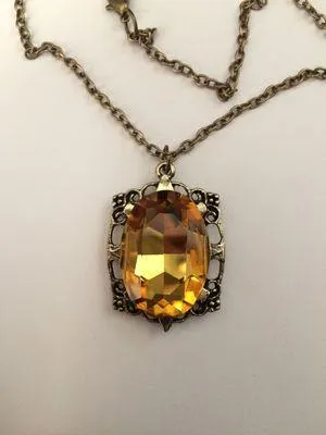 Handmade Big orange CZ bronze chain necklace thumbnail 3