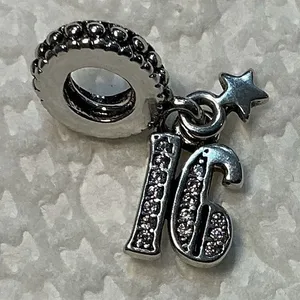 Pandora 16th Celebration Sweet 16 Dangle Charm 797261CZ Sterling Silver CZ thumbnail 1