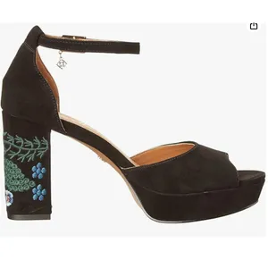 Nanette Lepore Viola Platform Block Heel Pumps Floral Embroidered Black Size 6.5 thumbnail 2