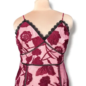 Lulus Alluring Dream Burgundy Floral Mesh Lace Trumpet Midi Dress Large Romantic thumbnail 3