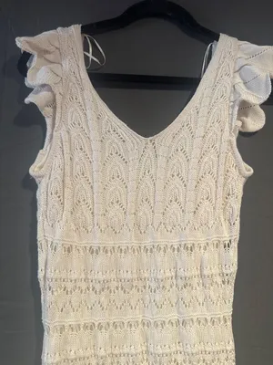 Freshman 1996 Womens Small Crochet Knit Midi Dress Cream Boho Coquette Y2K thumbnail 8