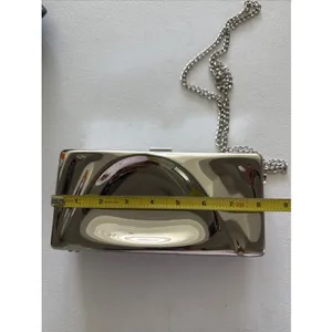 AKIRA Lead The Way Shiny Silver Metal Box Clutch Bag with Chain Strap thumbnail 4