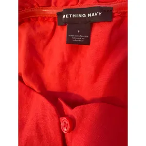 Something Navy Womens Red Linen Blend Puff Sleeve‎ Button Front Peplum Blouse S thumbnail 5