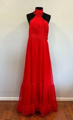 Mac Duggal 68209 Asymmetrical Halter Neck Tiered A Line Gown Size 10 thumbnail 2