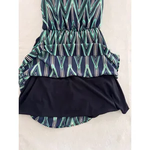 Everly‎ Womens Chevron Geometric V-Neck Sleeveless Mini Dress Navy Teal White M thumbnail 2