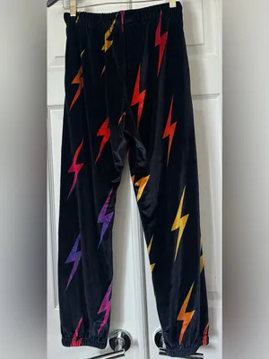 Aviator Nation Black Velvet Hoodie and pants set Multicolor Lightning Bolt thumbnail 8