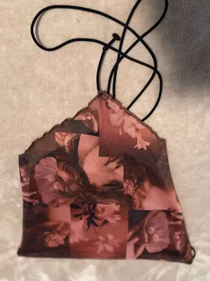 SHEIN Brown Art Print Asymmetric Cowl Crop Top thumbnail 5