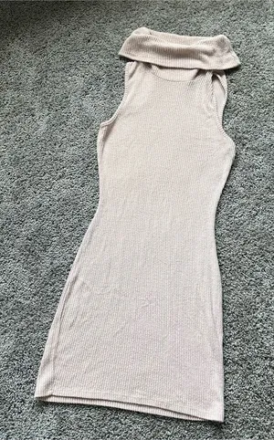 Sleeveless Ribbed Mini Dress with Fold-Over Neckline - Light Pink thumbnail 1