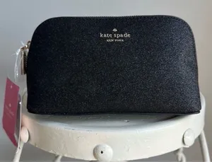 NWT Kate Spade Shimmy Glitter Fabric Small Black Women's Cosmetic Bag thumbnail 1