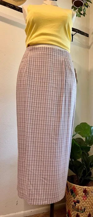 Deadstock 90s Purple Gingham USA Made Rayon Midi Skirt Size 16 Susan Bristol thumbnail 1