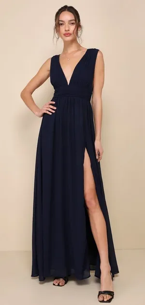 Lulus Heavenly Hues Navy Blue Maxi Dress Chiffon Bridesmaid Formal XS NWT thumbnail 1