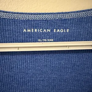 American Eagle Soft & Sexy ribbed long-sleeve v-neck top in blue XL thumbnail 4