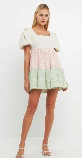 English Factory NWT Color Block Tweed Mini Dress | L thumbnail 1