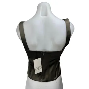 NEW Zara Olive Green Silk Satin Sleeveless Corset Bustier Cami Tank Top Size XS thumbnail 2