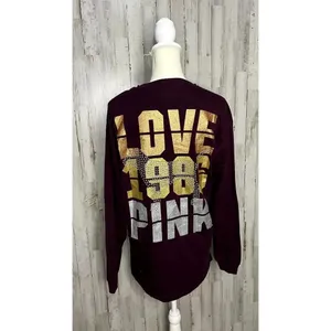 Victoria's Secret PINK Women's Maroon‎ Long Sleeve Pullover Shirt Size Small thumbnail 4
