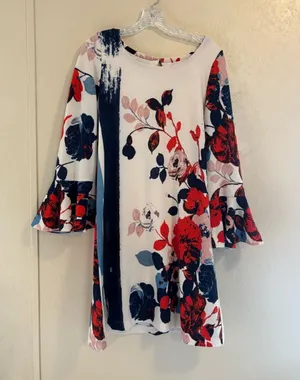 Anthropologie Maeve Anthousai Boho floral knit bell-sleeve dress sz M thumbnail 1