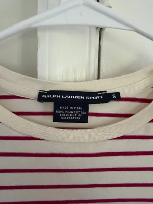 Ralph Lauren Sport Women’s Top 100% Pima Cotton Striped Pony Ecru Magenta Small thumbnail 4