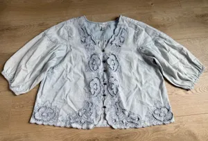 Calypso St. Barth Women's Size L Light Blue Embroidered Blouse Button Front thumbnail 1