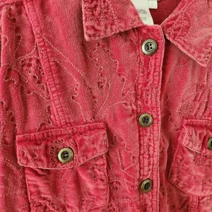 Coldwater Creek Red Velvet Embroidered Jean Jacket Style Women's Sz Large Boho thumbnail 5