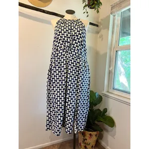 Ava & Viv Blue Linen Blend Mod Retro Print High Neck A Line Dress Size 2X thumbnail 14
