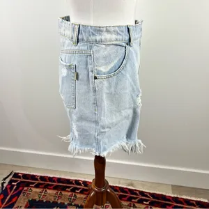 Retrofête Maeve Distressed Denim Mini Skirt Asymmetric Light Wash L thumbnail 14
