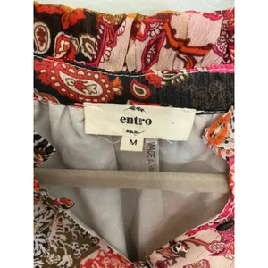 Entro Womens Medium Patchwork Paisley Ruffle Neck Long Sleeve Blouse Multicolor thumbnail 6