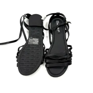 Black Strappy Flat Sandals With Ankle Buckle Casual Summer Comfort Style Designs thumbnail 3