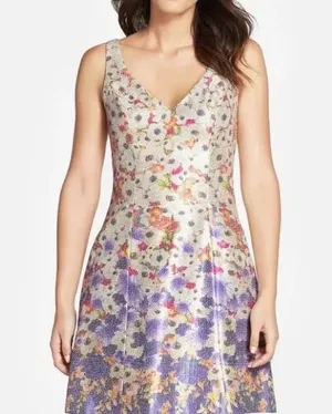 Adrianna Papell Floral Tank Top V-Neck Sleeveless Dress; size 4 thumbnail 1