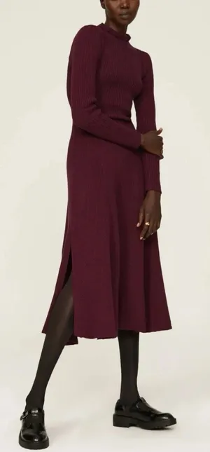 Pamela‎ Love Midi Sweater Dress Women Medium Maroon Long Sleeve A-Line Knit thumbnail 1
