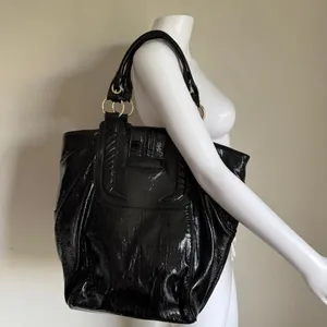 Vintage Charles David Patent Leather Large Shoulder Tote Bag thumbnail 4