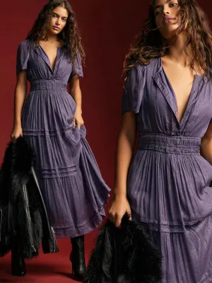 Anthropologie The Somerset Maxi Dress Lurex Edition Medium Plum Dust Shimmer thumbnail 2