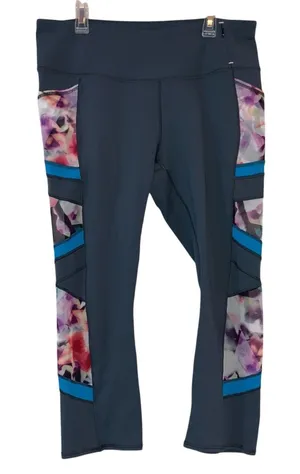 Calia‎ Grayish Blue & Floral Capri Leggings thumbnail 1