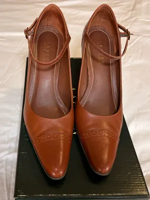 Lauren Ralph Lauren Belinda Cognac Brown Leather Mary Jane Heels Size 8.5 B thumbnail 7