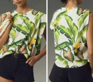 Farm Rio Tropical Foliage Cotton Tee, Size S thumbnail 2