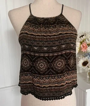 Forever 21 Black & Brown Cropped Tank Top thumbnail 1