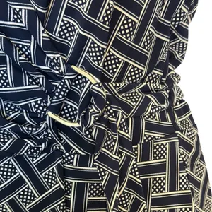 WHITE HOUSE BLACK MARKET Navy White Geometric Halter Wrap Top Silver Ring Size M thumbnail 5