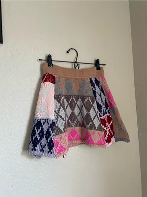 Free People After School Mini Skirt Size Small Pink Combo Flare Sweater Knit thumbnail 6