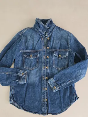 Zara Indigo Denim Button Down Shacket Size S thumbnail 3