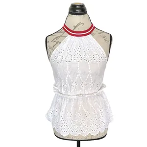Zara Basic Denim Top Tank XS White Crochet Eyelet Bohemian Boho Chic Cottage thumbnail 2