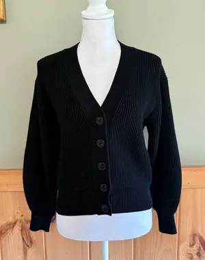 J. Crew Black Ribbed V-Neck Button-Up Cardigan NWT size XXS thumbnail 1