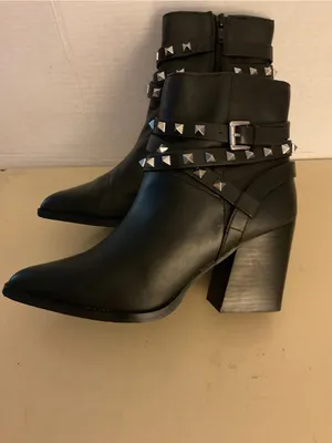 Steve Madden women black leather stud biker.Cala biker heel boots US 8.5 thumbnail 7
