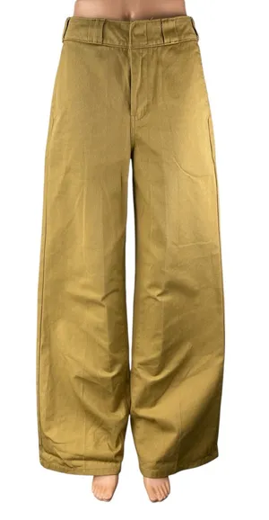 Dickies Women's Khaki Beige High Waist Loose Fit Wide Leg Baggy Pants Size 25 thumbnail 1