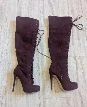 Just fab Plum Platform Chunky High Heel Knee High Tall Boots Size 8.5 thumbnail 1