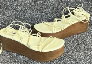x Free People Platform Sandals Womens 8 Cream Lace Up Wedges thumbnail 2