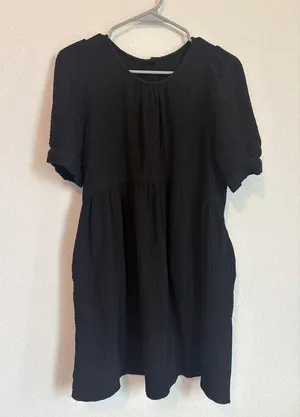 Black baby doll Textured crepe cotton Mini Dress with buttons on back medium thumbnail 1